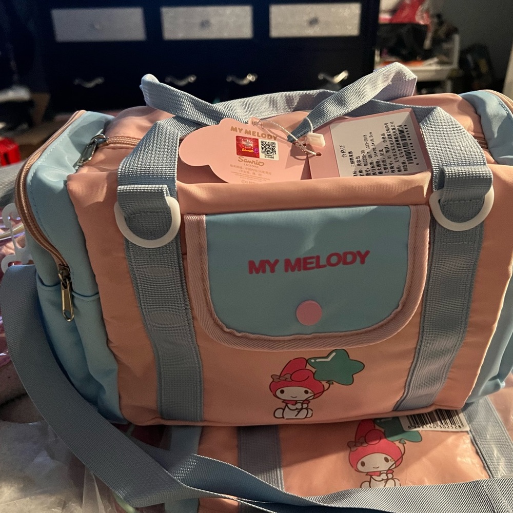Sanrio My Melody Pink and Light Blue Duffle Bag
